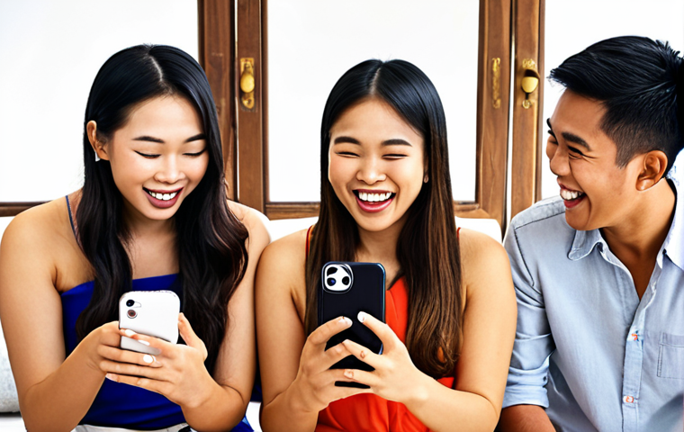 **Image:** A group of diverse Thai individuals laughing and engaged in lively conversation via their smartphones, with chat bubbles showcasing positive product reviews and recommendations. The background subtly displays logos of popular Thai e-commerce platforms and brands.